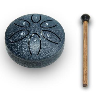 Imagem de ANINIUCN Mini kit de bateria de língua de aço – 3 polegadas 6 notas Handpan para cura de som, meditação e ioga – ideal para iniciantes e relaxamento (azul marinho)