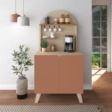 Imagem de Cantinho do Café suporte metálico para xícaras 2 portas VIENA cor Naturale/Terracota - Artely