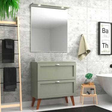 Imagem de Gabinete Para Banheiro Com Tampo E Espelheira 80cm Retro Mdf Milano -