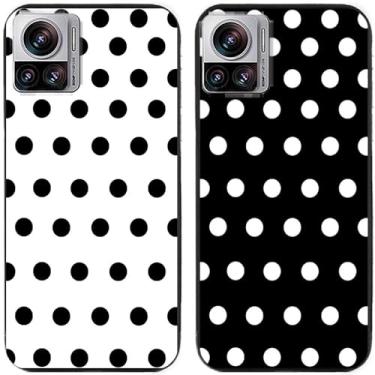 Imagem de 2 peças preto branco bolinhas impressas TPU gel silicone capa de telefone traseira para Motorola Moto todas as séries (Moto Edge 30 Ultra)