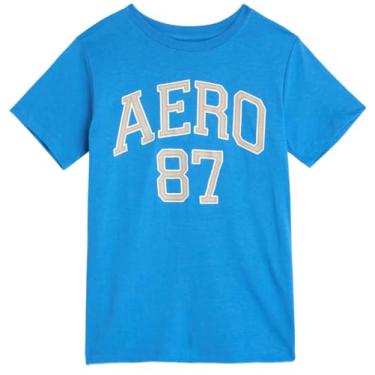 Imagem de AEROPOSTALE Camiseta para meninos - Camiseta infantil de algodão de manga curta - Camiseta clássica com gola redonda estampada para meninos (4-16), Azul, 7