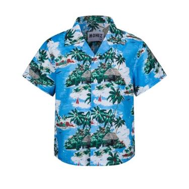 Imagem de MOHEZ Camisetas havaianas para meninos pequenos e grandes, manga curta, verão, praia, tropical, casual, Aloha Luau, camisetas para crianças, Azul10, 13-14 Anos