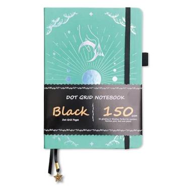 Imagem de BUKE Diário pontilhado - papel preto 150gsm - layout DOT GRID de 5 * 5 mm 160 páginas - Caderno de desenho de capa dura de couro PU tamanho A5 (verde)