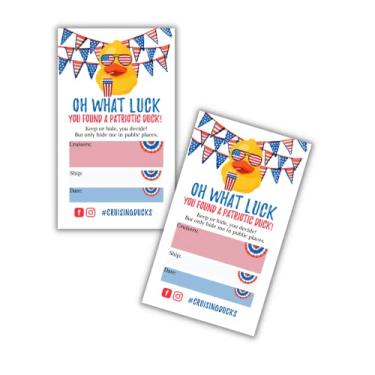 Imagem de Cruising Ducks Cards Tags 4th of July 5.1x9 cm | 50 pk | Add to Your Rubber Ducks Oh What Luck You've Found a Duck Cruise Ship Carnival Game Labels Passport American Patriotic Red White and Blue