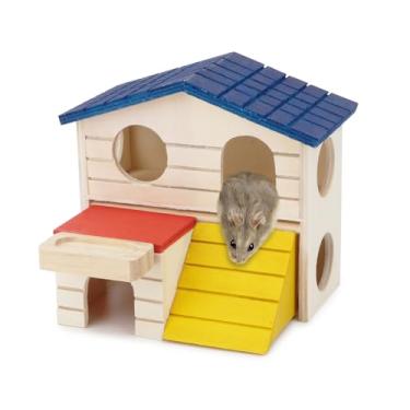 Imagem de Hamster Hideout Hideout Hut, animais pequenos, duas camadas, casa de madeira para ratos, ratazana, anão, hamster, gaiola, brinquedo de exercício