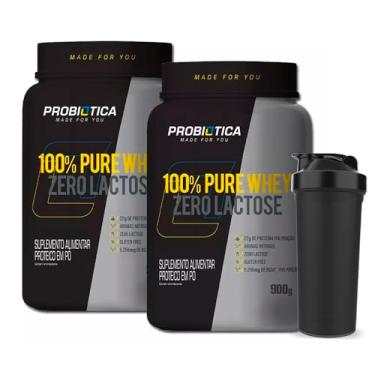 Imagem de Kit 2x 100% Pure Whey Zero Lactose 900g + Coqueteleira - Probiótica (BAUNILHA)