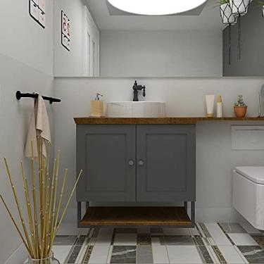 Imagem de Gabinete para Banheiro 2 Portas 3 Prateleiras 80cm Nórdic Mazzu Grafite/ipê