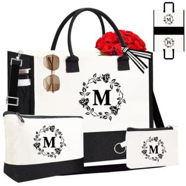 Imagem de Adoryoung Sacolas de lona personalizadas monograma, sacolas de praia com bordado frente e verso, presentes, Bege, Medium, M