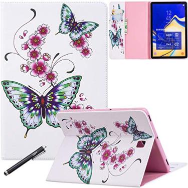 Imagem de Capa para Galaxy Tab S4 de 10,5, Newshine de couro premium, leve, com bolso para dinheiro, para tablet Samsung Galaxy Tab S4 10.5 2018, modelo SM-T830/T835/T837, flor e borboleta