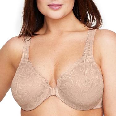 Imagem de Glamorise Sutiã feminino plus size Wonderwire Lace com fecho frontal #9245, Café, 38F