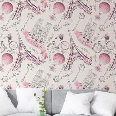 Imagem de Papel De Parede Adesivo Paris Torre Eiffel Rosa Autocolante Viníl Lavável Quarto 3m
