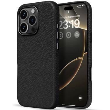 Imagem de LOHASIC Capa para iPhone 16 Pro Max, compatível com MagSafe Business Classic Leather Soft Grip Magnetic Cover Capas protetoras de corpo inteiro 2024 nova, preta