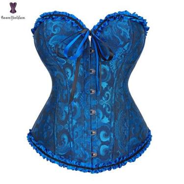Imagem de Corpete Corset Espartilho Cinta Modela Cintura Floral Azul - Corset St