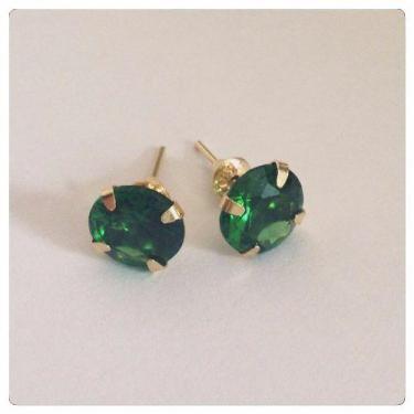 Imagem de Par De Brinco De Ouro 18k Pedra Verde Esmeralda Grande 8mm - RD Magazi