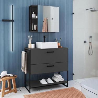 Imagem de Kit Banheiro Gabinete 80 cm com Cuba e Armário com Espelho - Placa e P