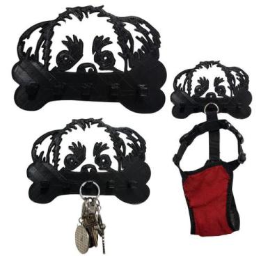 Imagem de Porta Coleira e Porta Chaves de Parede - Cachorro Shih tzu - Espaço 3d