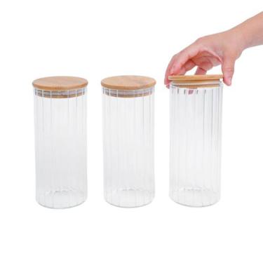 Imagem de Kit 3 potes vidro canelado com tampa de bambu 1100ml - Oikos, U, NATUR