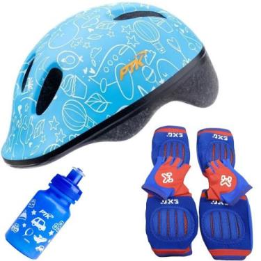 Imagem de Capacete Infantil Bicicleta + Joelheira + Cotoveleira + Luva + Garrafi