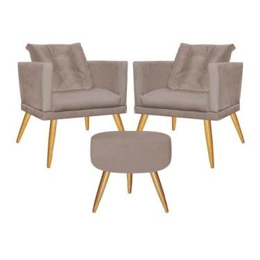 Imagem de Kit 02 Poltrona Com Almofada e Puff Lucia Confort Sala Recepção Escrit