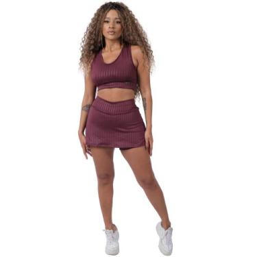 Imagem de Saia Shorts Tecido 3D Fitness Academia Esporte Feminina Catwalk Açaí, 