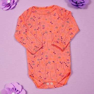 Imagem de Body para Bebê Manga Longa Estampadinho Florzinhas Salmão - Era Uma Ve