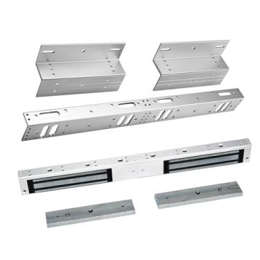 Imagem de Fechadura magnética de porta dupla com suporte Z e L, trava eletromagnética de força de retenção de 272 kg para sistema de controle de acesso de porta dupla