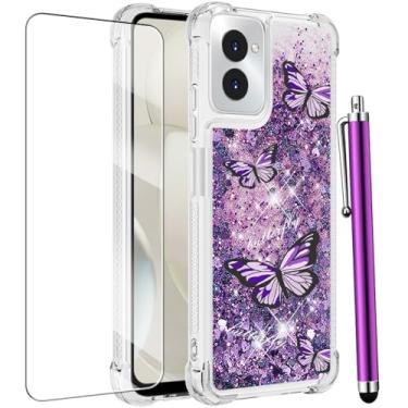 Imagem de CAIYUNL Capa para Motorola Moto G Power 5G 2024 com protetor de tela, capa protetora de TPU (poliuretano termoplástico) à prova de choque com líquido, brilhante, flutuante, fofa e macia - Borboleta