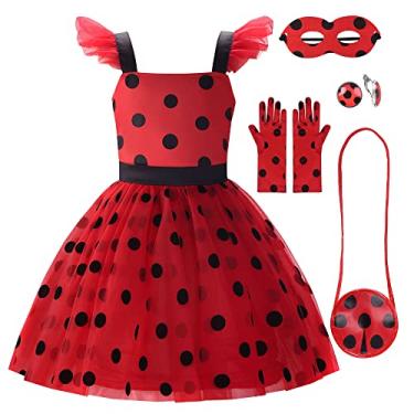 Imagem de Uplus ME Ladybug Costume Girls Ladybug Dress Lady Bug Costumes for Kids Toddler Ladybird Dress Up Set for Halloween Birthday (9-10 Years/150)