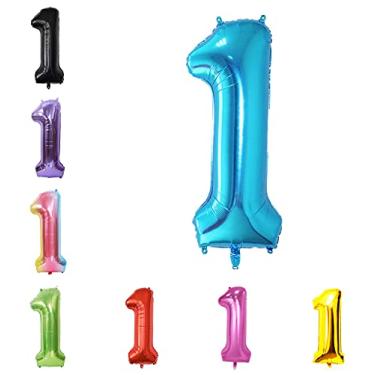 Imagem de Balão grande de 101 cm com número de hélio e festa de casamento de aniversário 0-9 (azul, 1)