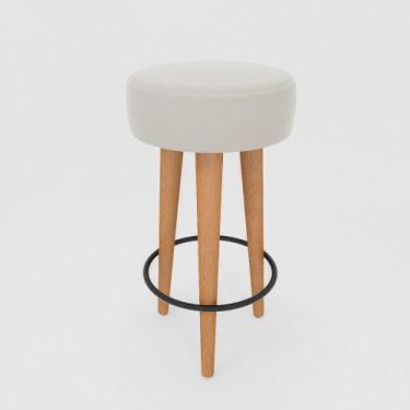 Imagem de Banqueta Alta Cozinha 70cm Estofada Off-White Madeira Maciça Urban - D