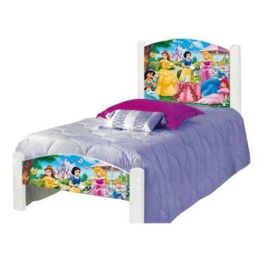 Imagem de Cama Solteiro Infantil Adesivada Princesas - CAMAS VALINO, Branco