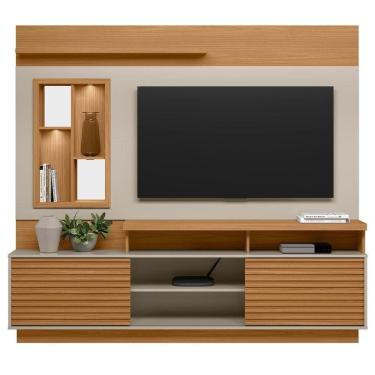 Imagem de Estante Painel Para Tv 60 Pol Com Led 200cm Dora L06 Nature/off White - Mpozenato