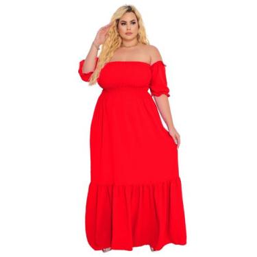 Imagem de Vestido Longo Plus Size Ombro A Ombro Modelador Acinturado Duas Marias