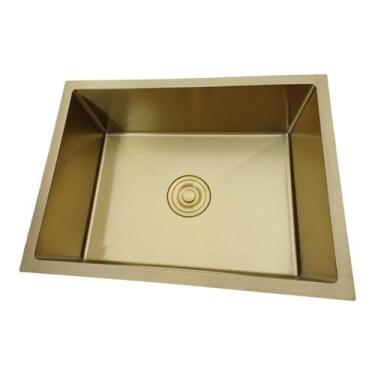 Imagem de Cuba Cozinha Inox Dourada Gourmet Grande 59x44x20 Dourado - MG Metais