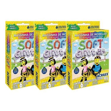 Imagem de Kit com 3 Unidades - Massa De Modelar Soft Glitter 6 Unid. 90G  ACRILE