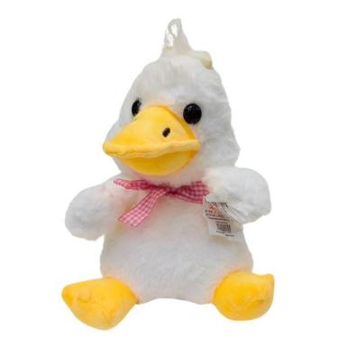 Imagem de Pato de Pelúcia Branco Laço Patinho Macio Fofinho 20cm - AP Toys, Rosa