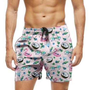 Imagem de Short Praia Shorts Banho Bermuda Verão Óculos Flamingo Coco Arte 1048 