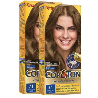 Imagem de Kit 2 Coloração Niely Cor&Ton Louro Médio Cinza 7.1 - Cor & Ton