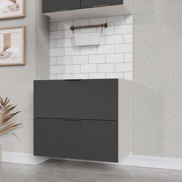 Imagem de Balcão 2 Gavetões com Gaveta Auxiliar Sem Tampo Sem Rodapé Puxador 150cm Ipanema CabeCasa MadeiraMadeira Grafite Trama/Branco