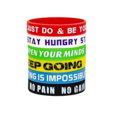 Imagem de Pulseiras de borracha de silicone da Brandwinlite, pulseiras de borracha inspiradoras, mensagens de motivação e inspiração, hipoalergênico não tóxico, presentes para homens e mulheres e adolescentes, 6pcs/6colors V2, Youth/7"