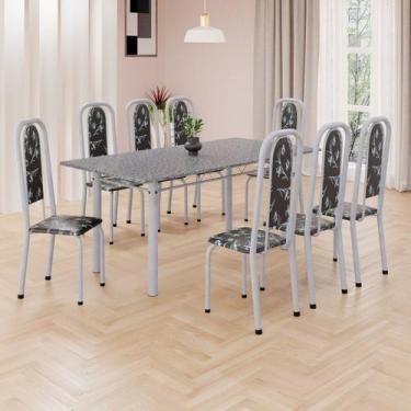 Imagem de Conjunto de Mesa Retangular 180x75cm Tampo Granito Ocre 8 Cadeiras Lav