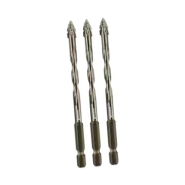 Imagem de Gralara 3Pcs Quatro Flauta Dente de Serra Excêntrico Brocas Hexágono Haste Multiuso Resistente Alta Dureza para Tijolo Vidro Concreto Telha, 6mm