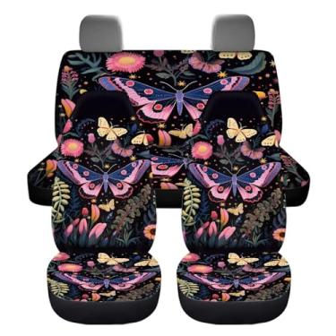 Imagem de Drydeepin Capas de assento de carro florais de mariposa florestal rosa e borboleta, noites estreladas, samambaia, plantas, estampa de flores, capas de banco dianteiro, traseiro, interior de automóvel,