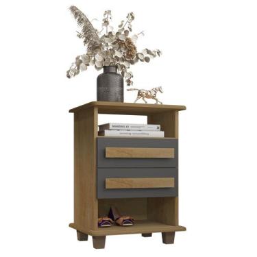 Imagem de Mesa de Cabeceira Turim 2 Gavetas Cinamomo com Grafite - RV Móveis