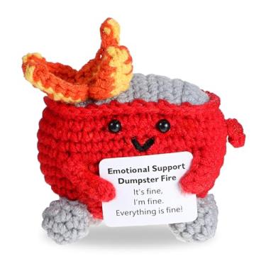 Imagem de Lixeira de suporte emocional, lixeira de crochê feita à mão, ornamentos de tricô com cartão positivo, presente de suporte emocional exclusivo para decoração de mesa de Natal e presente de aniversário