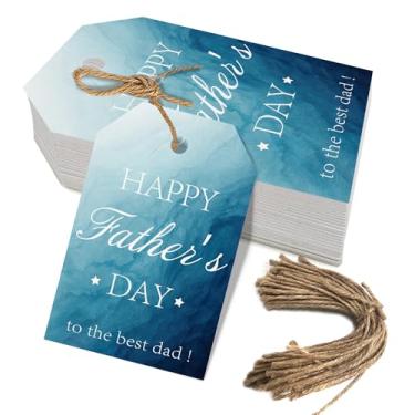 Imagem de 50 etiquetas de presente de Dia dos Pais, etiquetas de feliz dia dos pais para o melhor pai para embalagem de presente e comemorações de aniversário (azul)