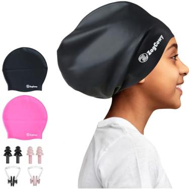 Imagem de Touca de natação infantil extra grande para tranças e dreadlocks, silicone à prova d'água, touca de natação para manter o cabelo seco para crianças, crianças, jovens, meninas, banheira, piscina,