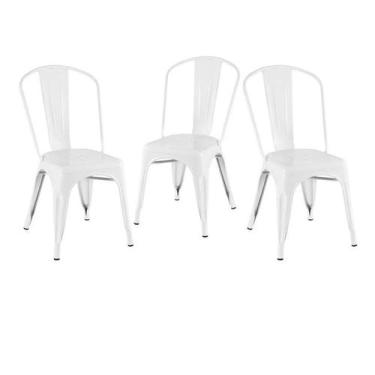 Imagem de Kit 3 Cadeiras Design Tolix Iron Ind. Aço Metal Branca - Frigopro