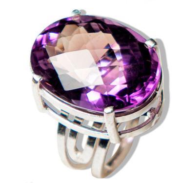 Imagem de Anel Ametista Gema Natural Ajustável Prata 950 Tipo A