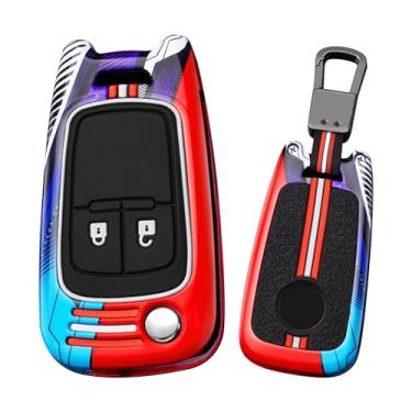 Imagem de HIBEYO Capa dobrável de 2 botões compatível com Buick Encore Apto para Chevy Camaro Equinox Impala Sonic Trax GMC Terrain acessórios de metal pintado com chaveiros - 2 botões vermelhos